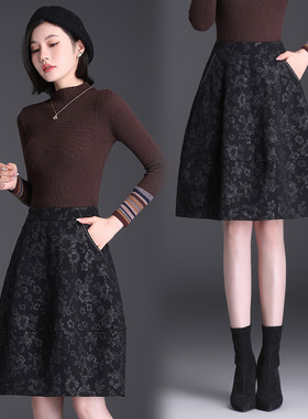 花苞裙女2026春秋新款半身裙高腰显瘦遮胯灯笼裙中裙提花蓬蓬裙子