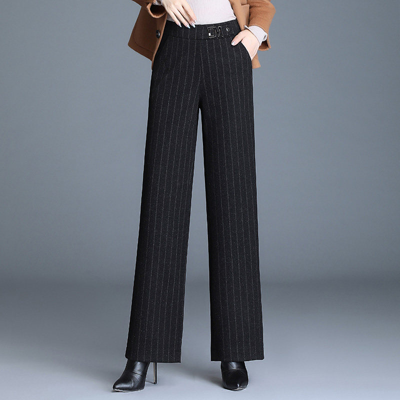 毛呢阔腿裤女秋冬2025新款高腰宽松裤子显瘦休闲百搭条纹直筒长裤,女装/女士精品,休闲裤,淘宝优惠券,粉丝福利购,淘宝优惠卷