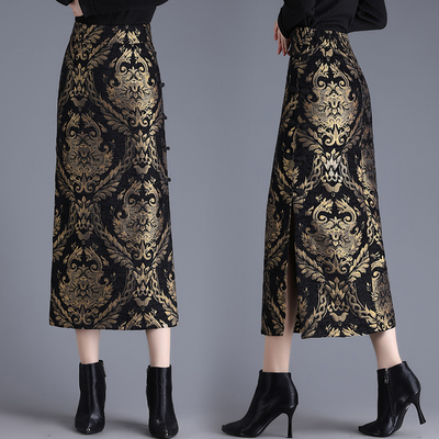 复古半身裙显瘦中长款直筒2025高腰新款修身气质开叉一步裙子