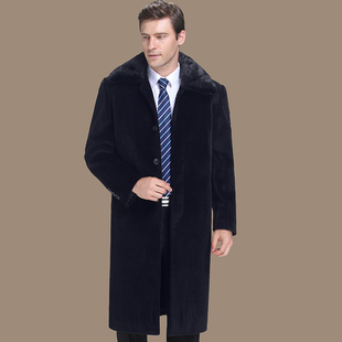 鄂尔多斯市羊绒大衣男秋冬装羊毛呢子外套长款过膝毛领爸爸风大衣