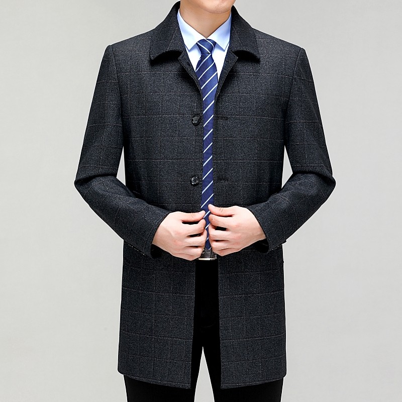 正品鄂尔多斯市秋冬季新中长款风衣高端品牌休闲羊毛呢外套男大衣