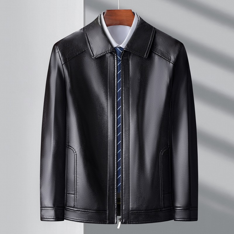 鄂尔多斯市专柜正品真皮皮衣男翻领拉链夹克中年商务外套春秋冬季