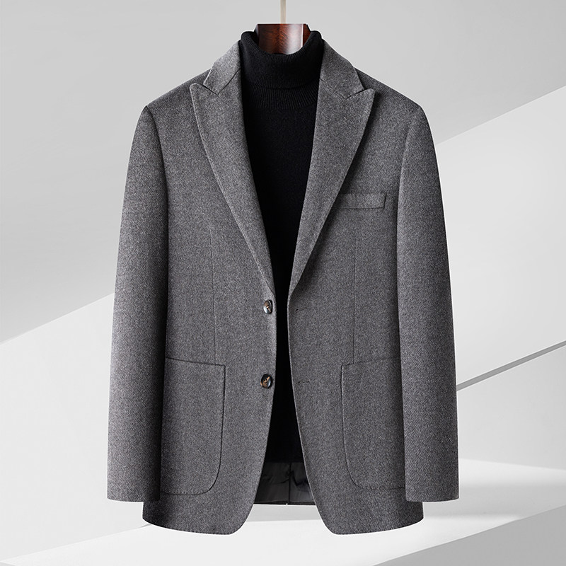 商务风鄂尔多斯市羊毛西装外套男士高端轻奢单排扣休闲西服春秋冬