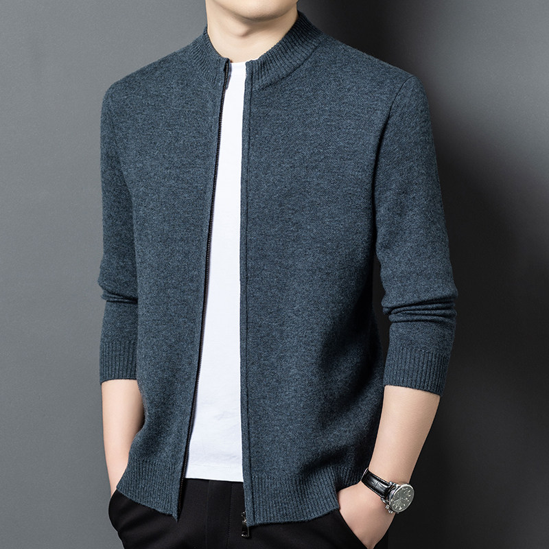 鄂尔多斯市国际一线品牌男冬装高端羊毛开衫拉链内穿毛衣夹克外套