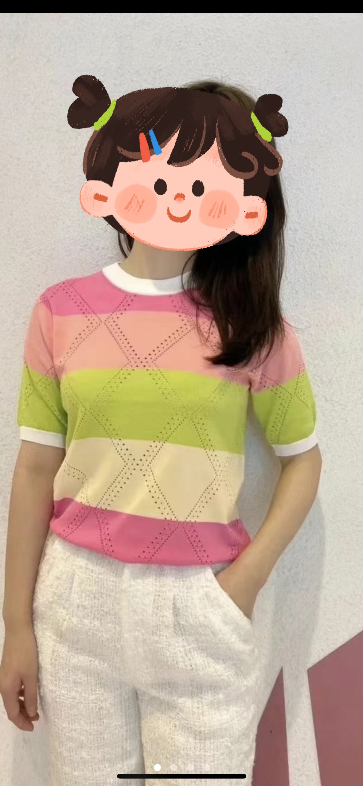 moiselle~慕诗 2023春季新款 时尚撞色拼接条纹针织短袖上衣