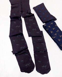 日本制，80D双色拼接提花微透肉感天鹅绒 深紫红色，蓝色连裤袜