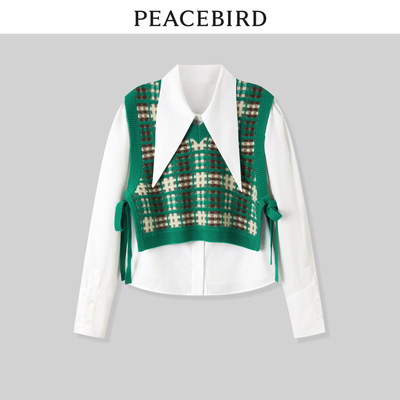 【商场同款】太平鸟女装 新款羊毛混纺两件式格纹衬衫女A1CAC4D01
