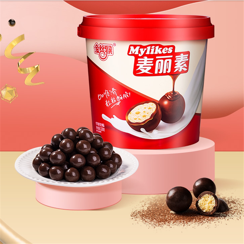 金丝猴麦丽素夹心巧克力豆代可可脂128g/桶装喜糖果儿童怀旧零食