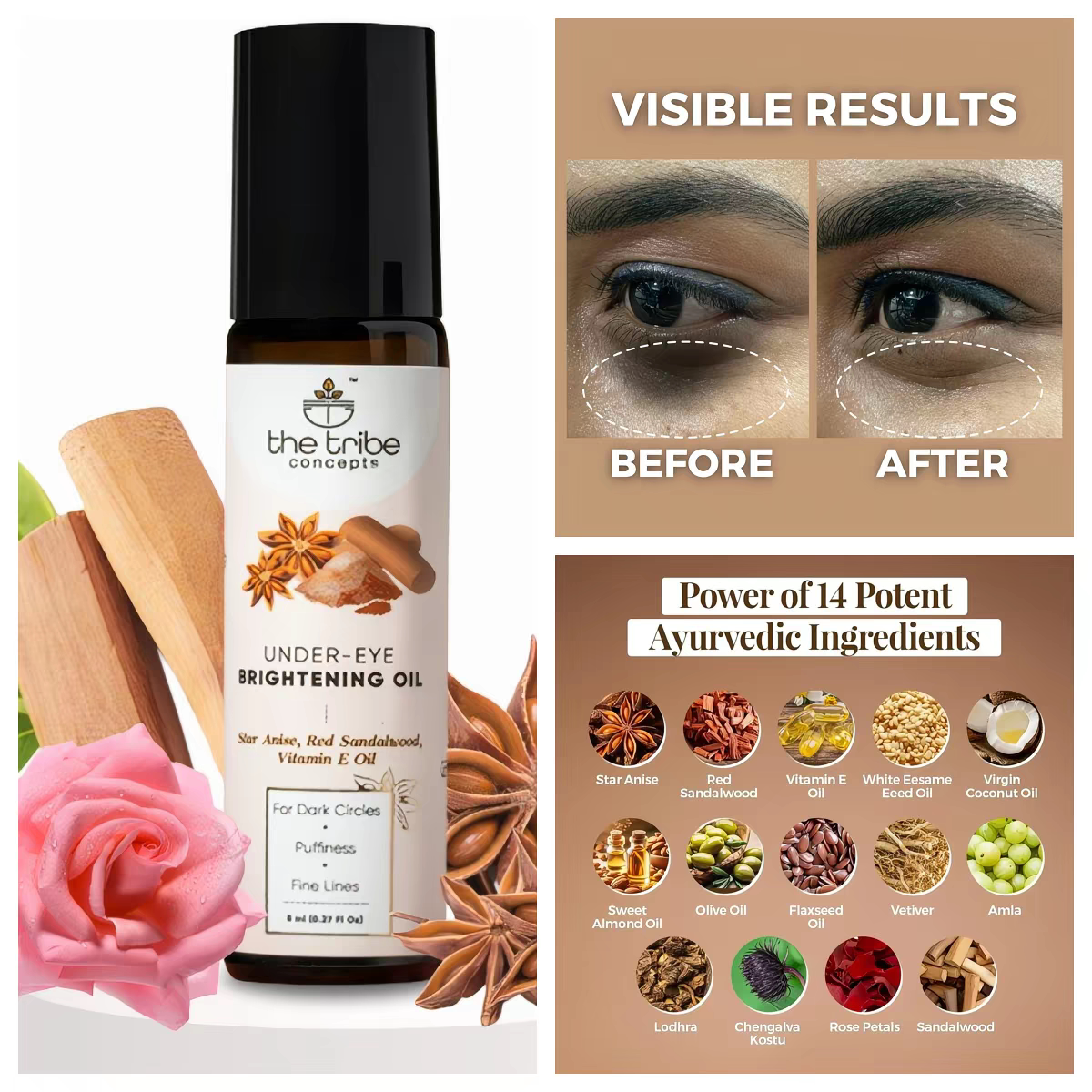 印度The Tribe Eye Oil 眼部精油,黑眼圈,减少浮肿 皱纹,衰老