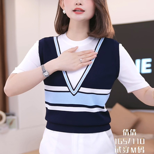 设计感小众高级假两件感上衣慵懒风早秋穿搭短袖 女装 新款 2025春季