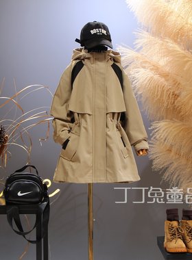 女童装春秋季宽松连帽冲锋风衣
