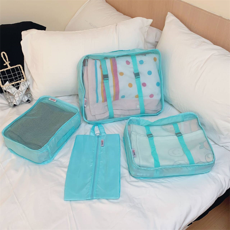 瑕疵清仓轻便旅行分类袋~收纳整理收纳袋4件套~清新蓝色衣物袋