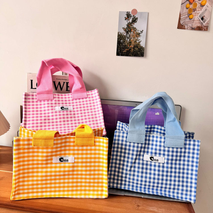 韩版加厚面料手拎包~格子小清新零食袋便当包~饭盒包袋~小号