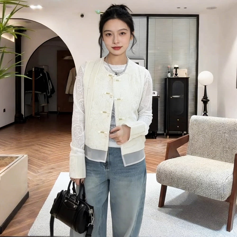 大码胖mm高级感马甲套装200斤新中式两件套春季国风上衣女打底衫