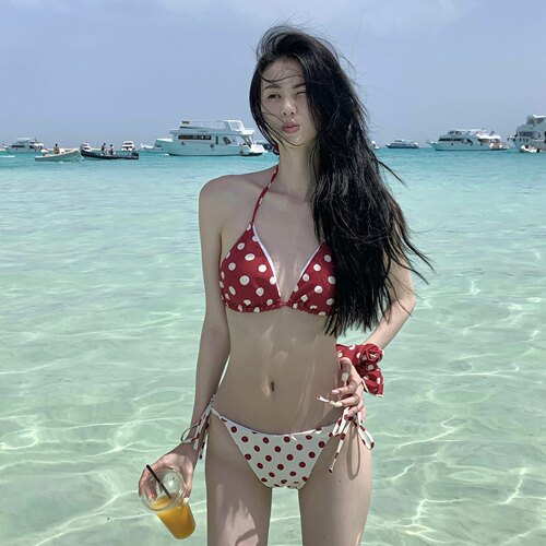 复古波点辣妹比基尼套装