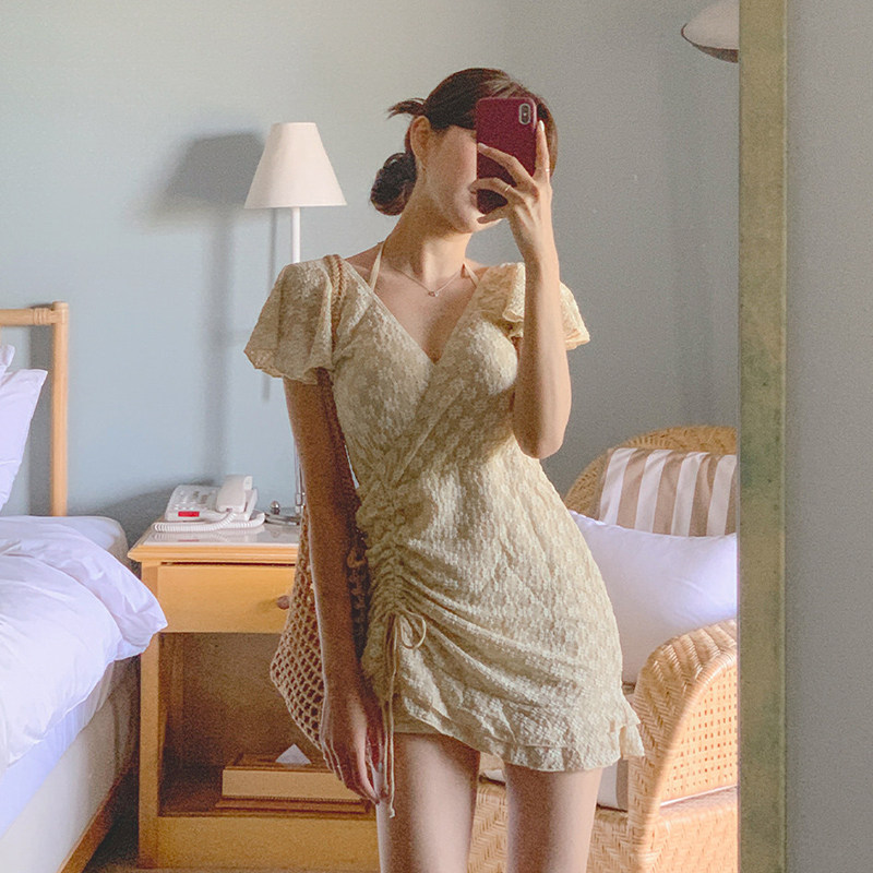 大渔 保守遮肚显瘦裙式连体泳装韩国新款聚拢修身沙滩温泉泳衣女