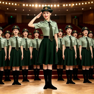 中小学生女生仪仗队表演服短袖大摆裙军鼓队舞台团体合唱演出套装