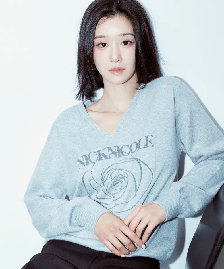 韩国设计师品牌NICKNICOLE新款玫瑰花字母V领针织衫徐睿知同款