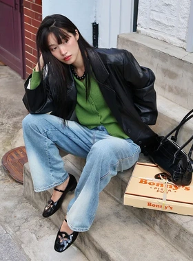 韩国设计师品牌OVERDUE FLAIR25秋款休闲时尚皮衣外套