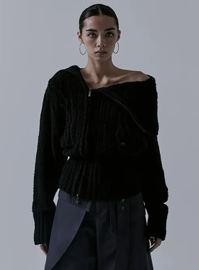 treemingbird韩国设计师品牌25秋冬时尚潮流新品斜拉链针织衫