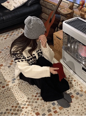 韩国正品直邮雪地北欧翻领拉链开衫毛衣