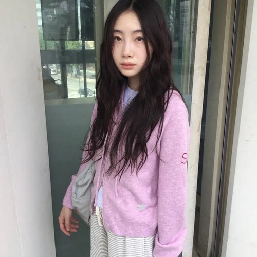 韩国正品代购直邮haag连帽拉链针织开衫女长袖毛衣外套