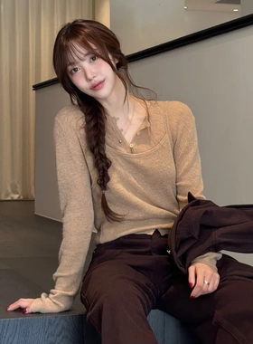 urago韩国设计师小众品牌两件套羊毛羊驼毛针织开衫/吊带