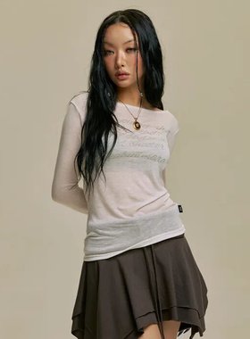 韩国设计师品牌gila archive字母微透长袖T恤 Jennie同款