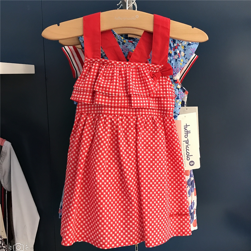 荷叶边格子夏装现货西班牙中小