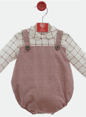 现货西班牙delsur男女宝宝幼小童装秋冬千鸟格长袖开档包屁连体衣