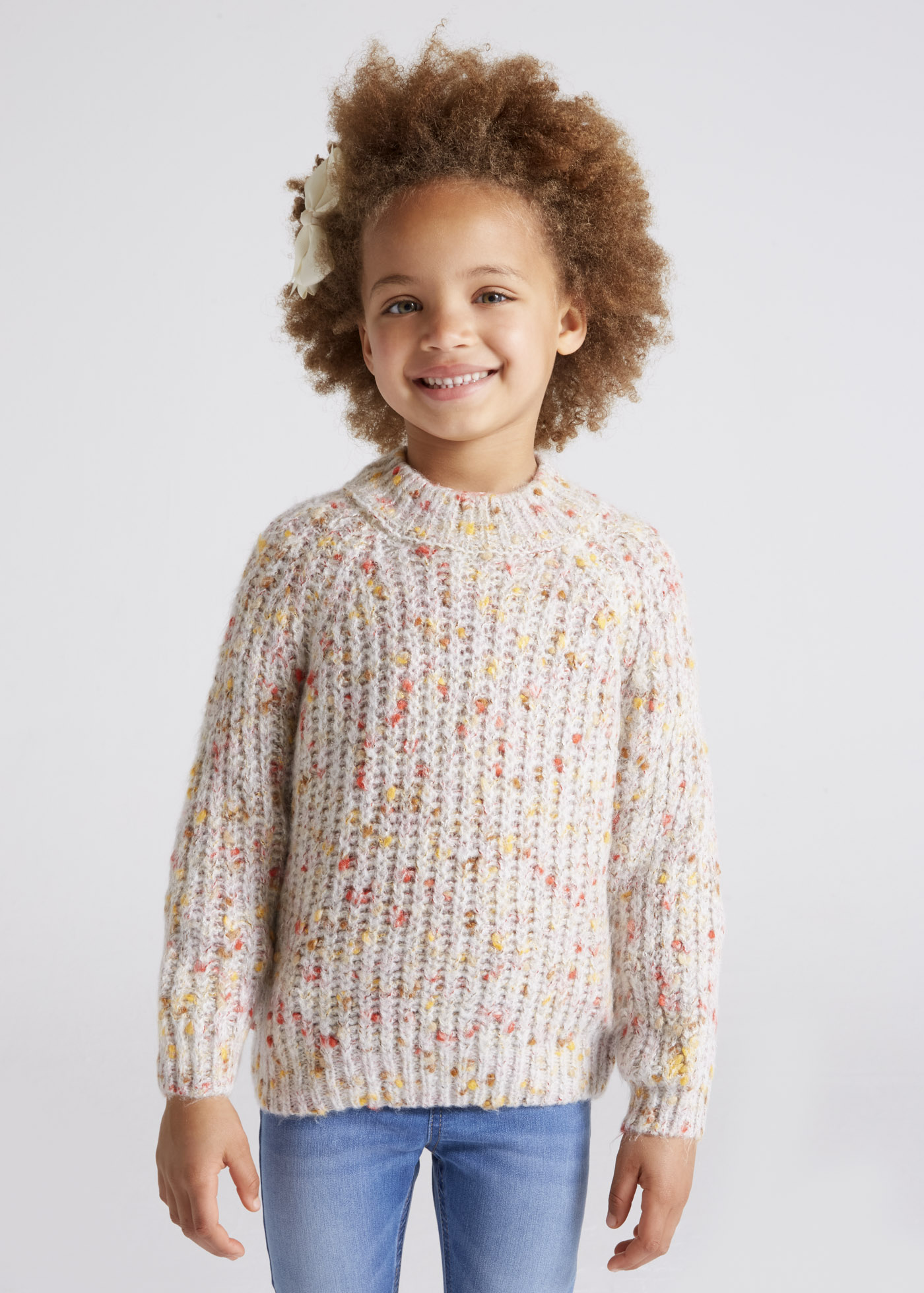 现货西班牙mayoral麦悠女中童秋冬复古花色套头保暖粗针织衫毛衣