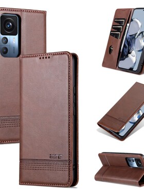 适用 小米12T手机壳翻盖小米22071212AG外壳皮夹保护套6.67英寸插卡钱包款新款潮女磁扣防摔男士钢化膜软壳