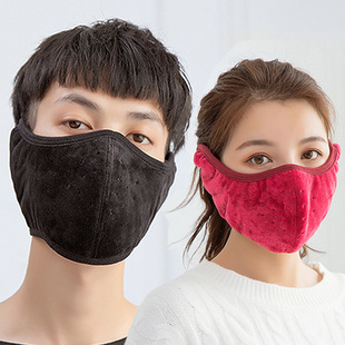 冬季保暖口罩女黑色男滑雪加厚耳罩防风透气护耳口鼻骑车全包面罩