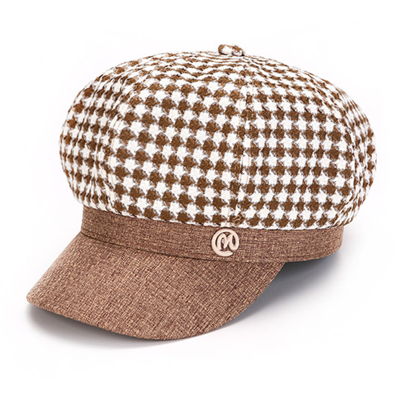 八角帽户外韩版女春秋千鸟格