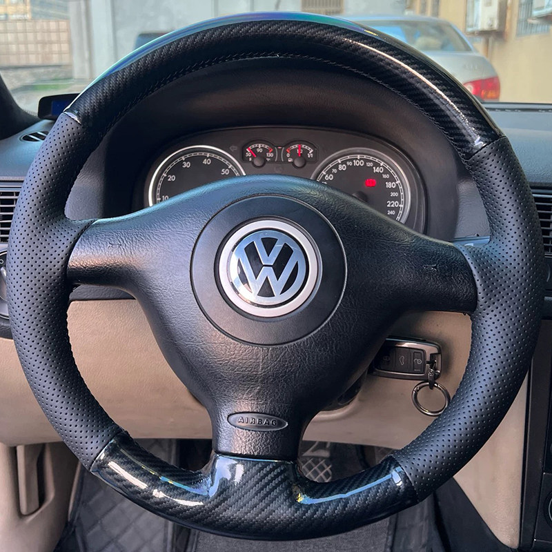 适用于大众高尔夫4手缝方向盘套真皮把套手缝专用全包内饰改装