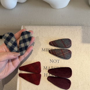 秋冬新款撞色格纹bb夹女童 大号儿童边夹刘海夹 后脑勺碎发夹格子