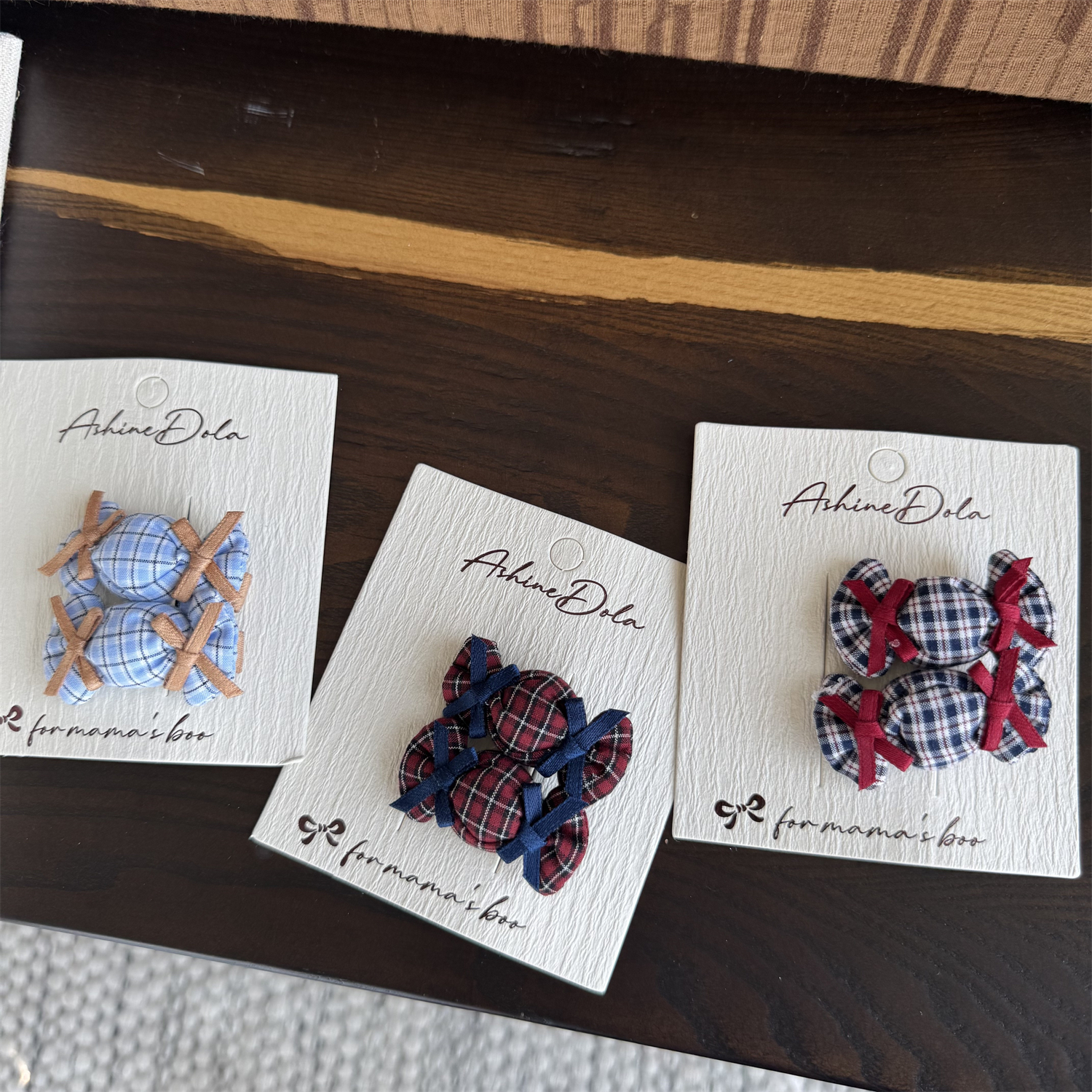 秋冬新款格子蝴蝶结糖果发夹 可爱韩系儿童发夹 女童边夹刘海夹