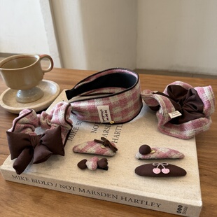 韩系粉格大号抓夹 儿童边夹刘海夹bb夹 女童大肠圈【妈妈可用】