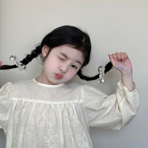 洋气银色皮质蝴蝶结发圈女童 儿童bb夹头饰 扎头发宝宝皮筋头绳