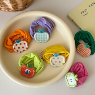 苹果毛巾圈趣味儿童发圈 柔软宽边丸子头发绳头绳 女童不伤发皮筋