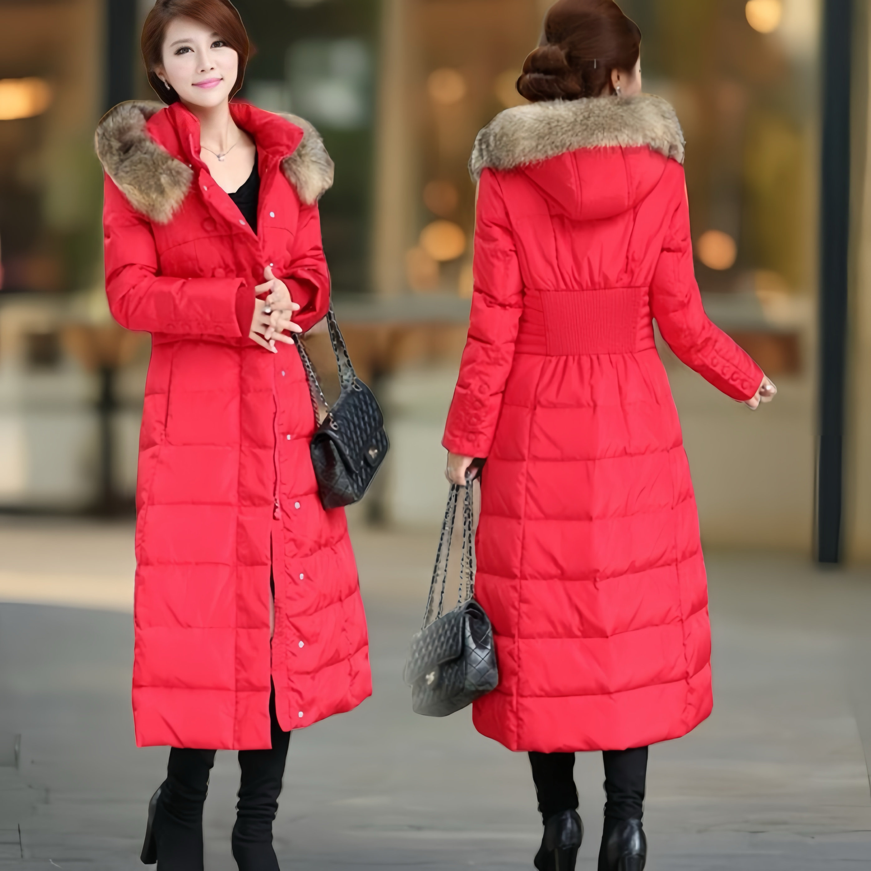 长款羽绒服女长过膝大码妈妈装中老年2025年新款狐狸毛领修身加厚