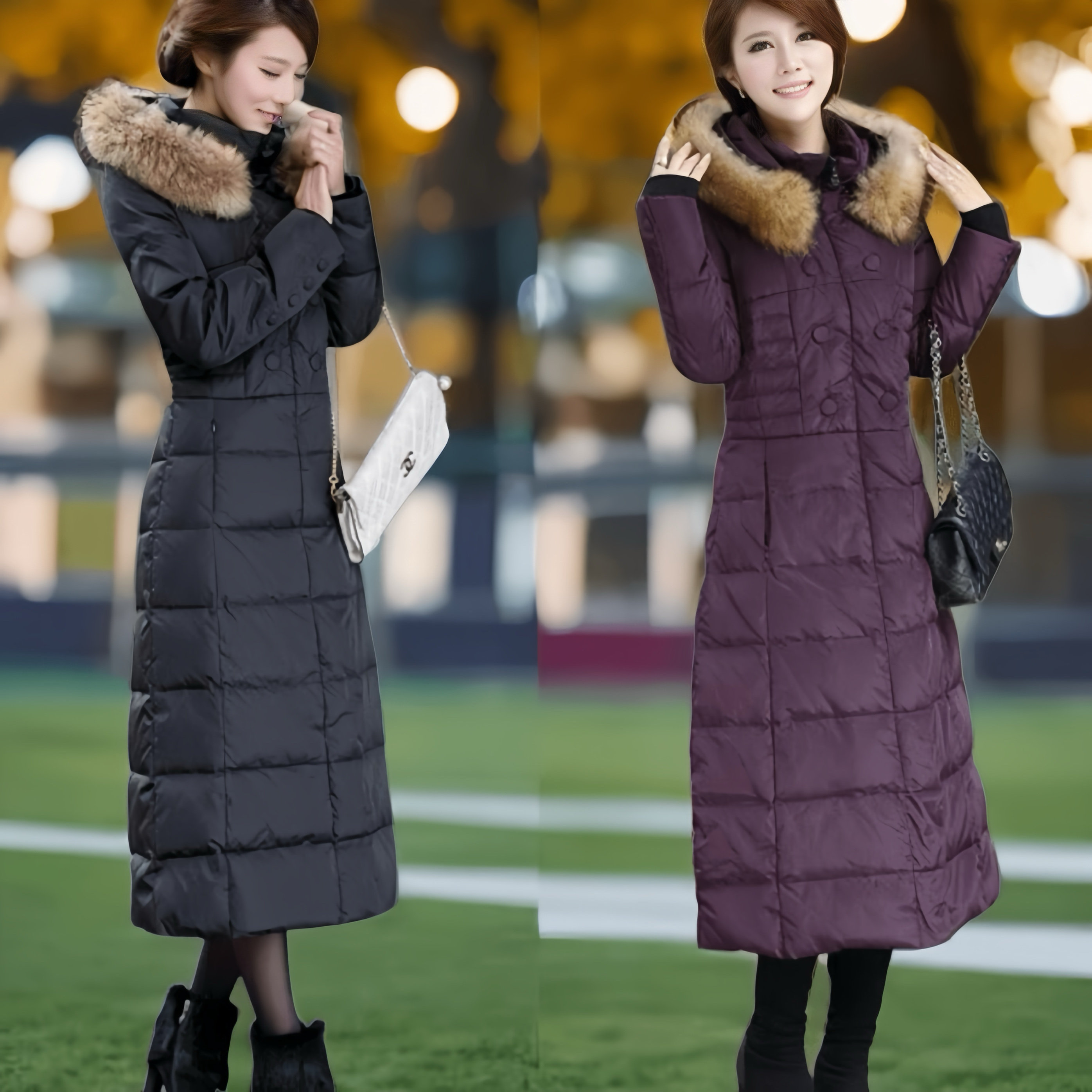 羽绒服女大码妈妈装过膝中老年长款2025年新款狐狸大毛领修身加厚