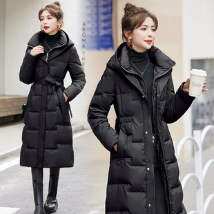 新中式长款羽绒服新款鸭绒过膝加厚收腰连帽2025时尚冬季外套修身