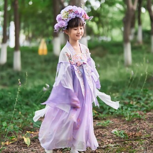 原创夏秋女童唐制汉服襦裙中国风古风改良雪纺连衣裙飘逸仙女舞蹈
