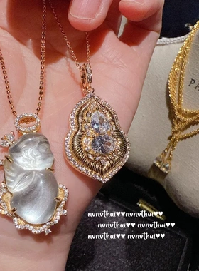 年会珠宝复古水沫玉小天使项链 新中式 镀18K金 拉丝葫芦锆石项链