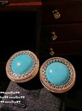 意大利复古雕花绿松石圆盘耳环Vi