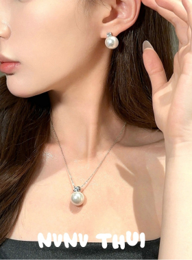 奥地利宫廷王妃宝石澳白珍珠项链 大溪地 真多麻贝珠锆石耳环套装