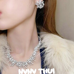 珠宝 缱绻繁花满天星珍珠宝石项链 高级感 梭编蕾丝花朵耳环套装