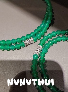 珠宝 马料绿玉髓玛瑙珠串珠项链 新中式 多戴款三圈手串媲美翡翠