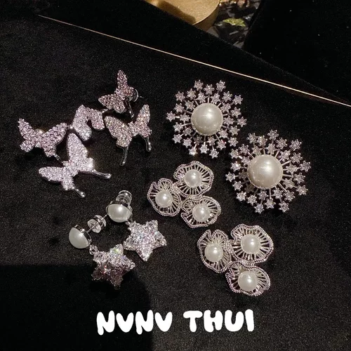 珠宝 绣球花珍珠宝石耳环 花间秘境 蝴蝶飞舞闪钻耳坠 耳饰组合